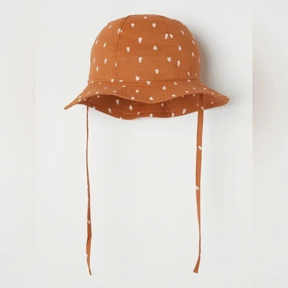 H&M baby sun hat pool beach cotton terracota summer hearts rust toddler girl